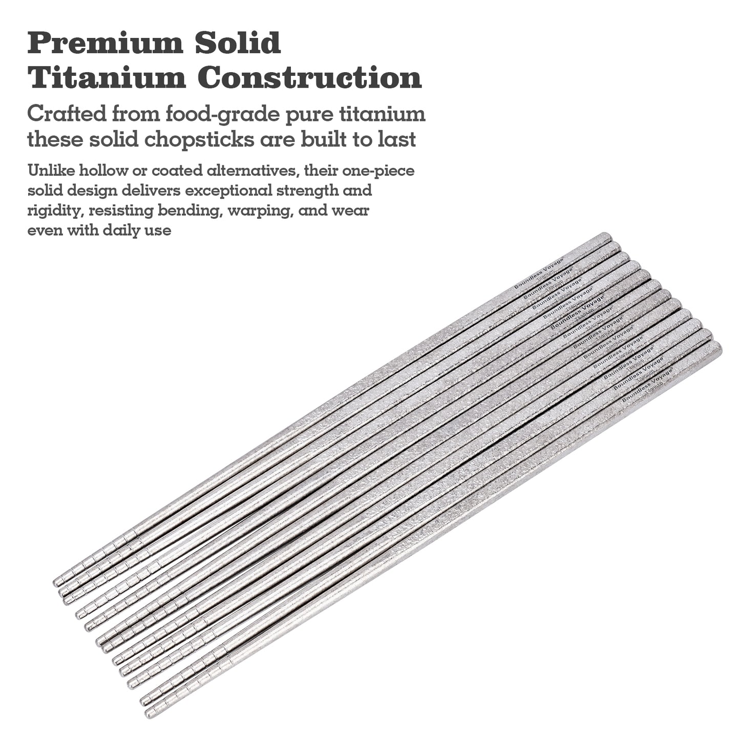 Boundless Voyage 23cm Pure Titanium Chopsticks | Solid Ultralight Reusable Food-Grade Chopsticks | Durable Travel & Camping Tableware