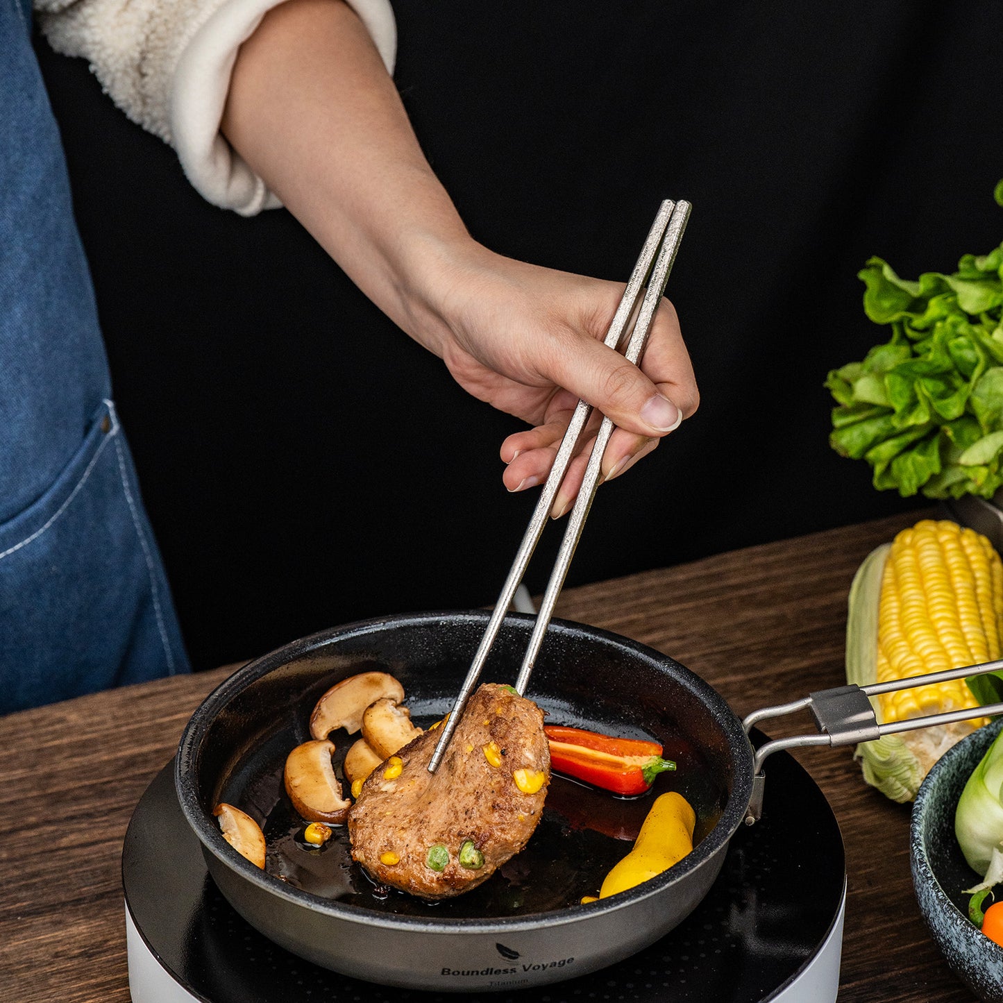 Boundless Voyage 23cm Pure Titanium Chopsticks | Solid Ultralight Reusable Food-Grade Chopsticks | Durable Travel & Camping Tableware