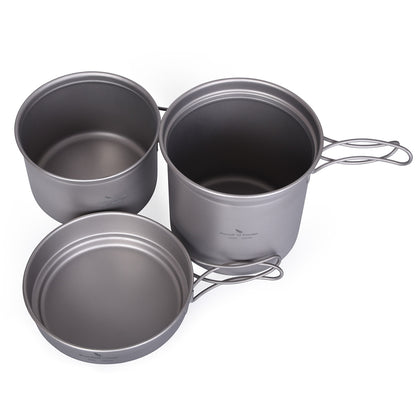 Titanium Pot Pan Set with Folding Handle Outdoor Camping Frying Pan