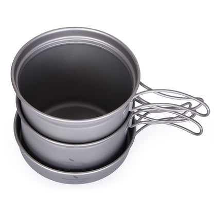 Titanium Pot Pan Set with Folding Handle Outdoor Camping Frying Pan