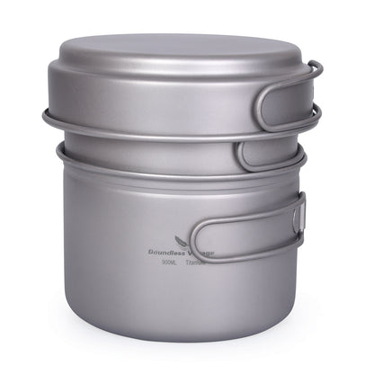 Titanium Pot Pan Set with Folding Handle Outdoor Camping Frying Pan
