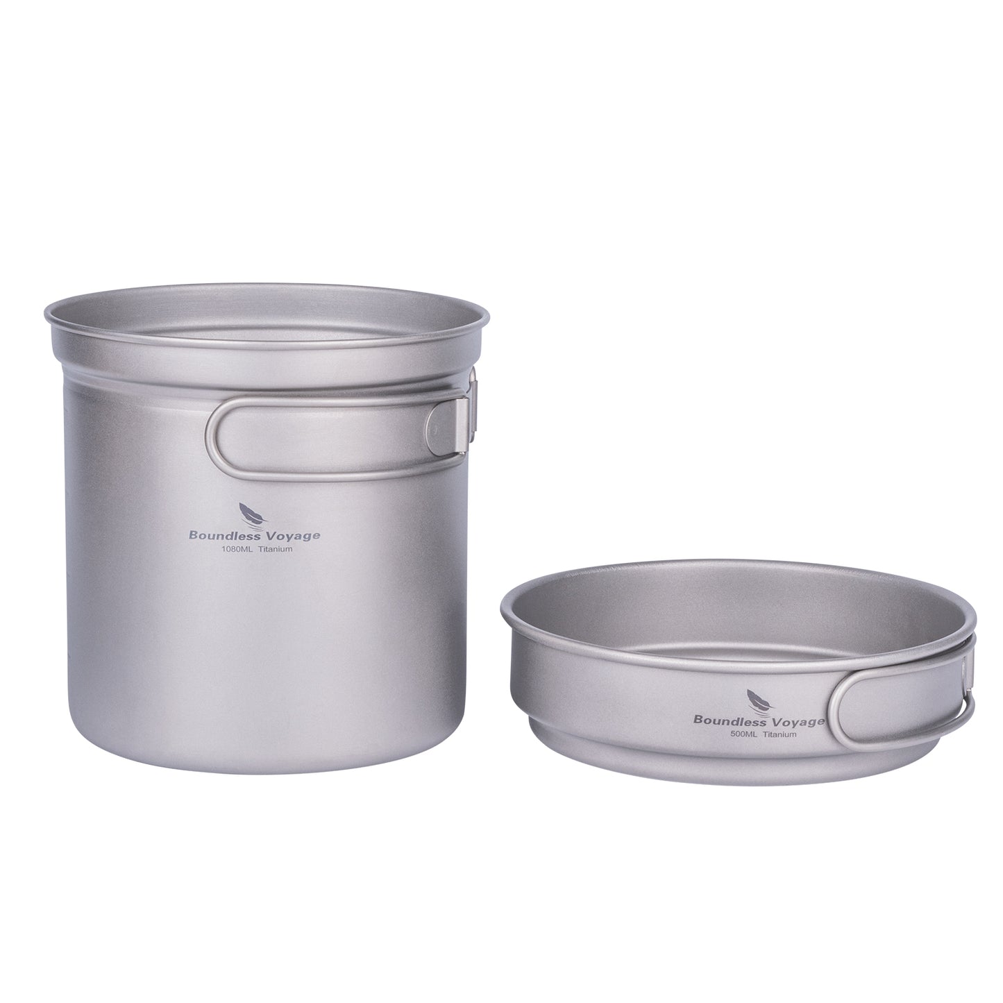 Boundless Voyage Titanium Cookware Set – Ultralight Camping Pot & Frying Pan 500ml + 1080ml, Nesting TA1 Titanium Cooking Set for Backpacking, Hiking & Outdoor Cooking