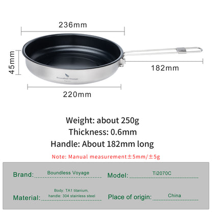 Boundless Voyage Titanium Non-stick Frying Pan Outdoor Camping Skillet with Folding Handle Lightweight Cookware