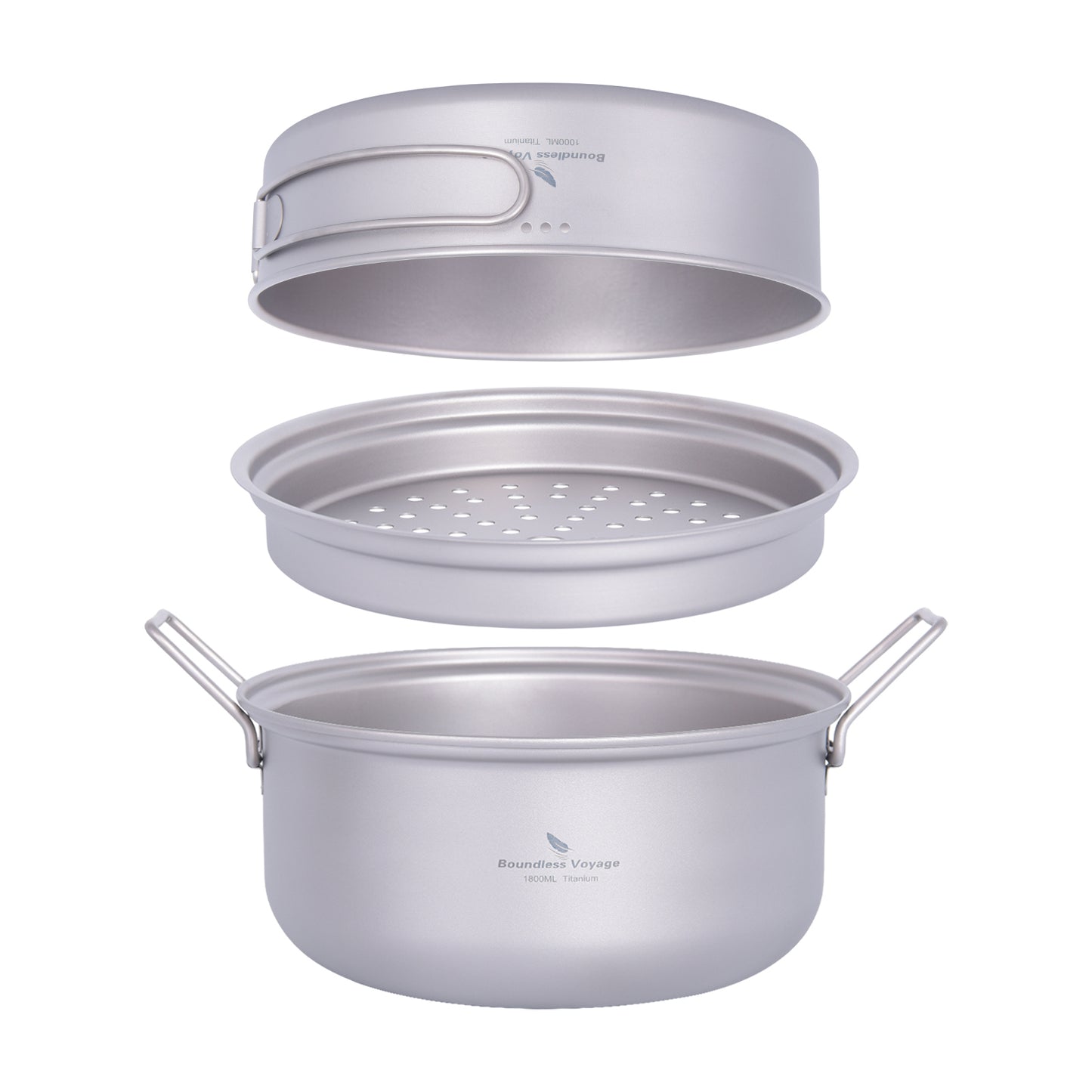 Boundless Voyage Titanium 1.8L Pot & 1000ml Frying Pan Set – Ultralight Steamer & Cookware for Camping, Hiking & Outdoor Cooking