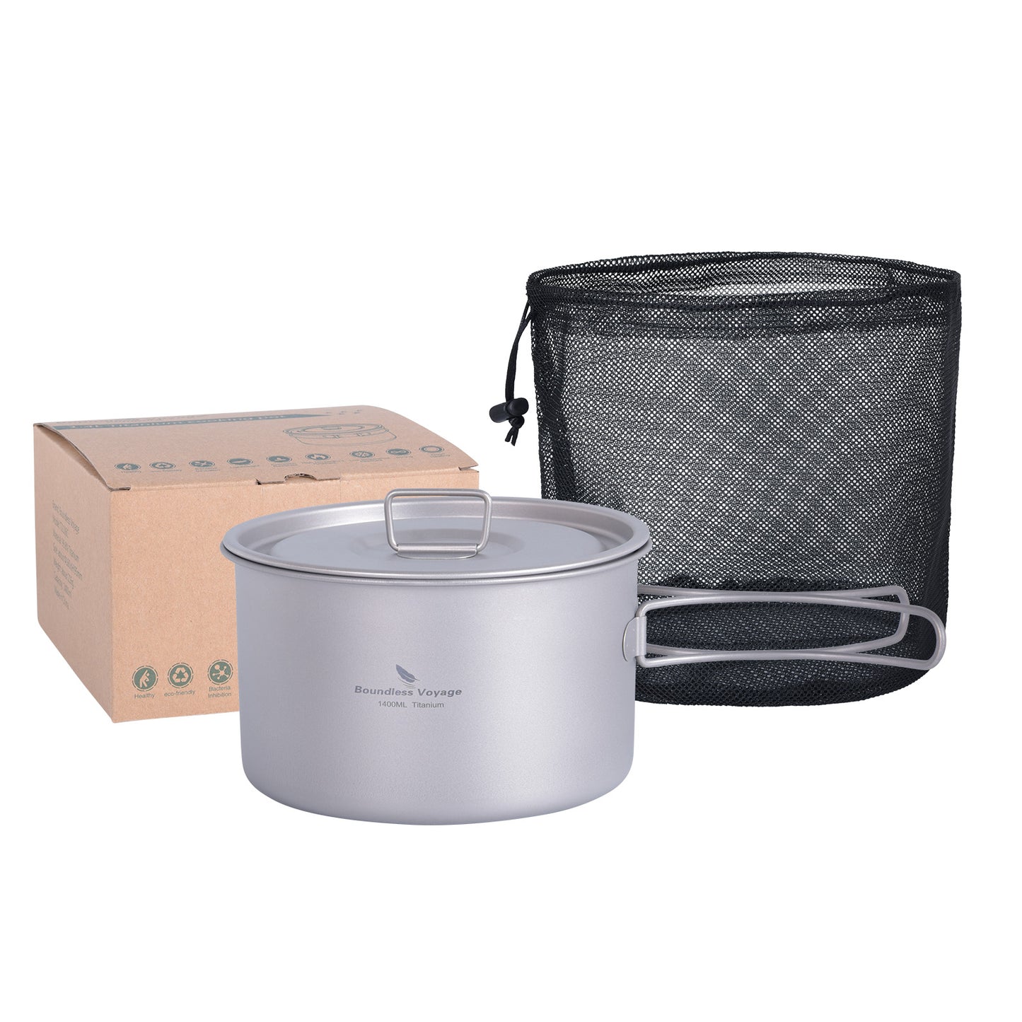 Boundless Voyage Lightweight 1400ml Titanium Pot Outdoor Portable Cooking Set hiking Backpacking Pot for Hiking Trekking Picnic Fishing Mountaineering