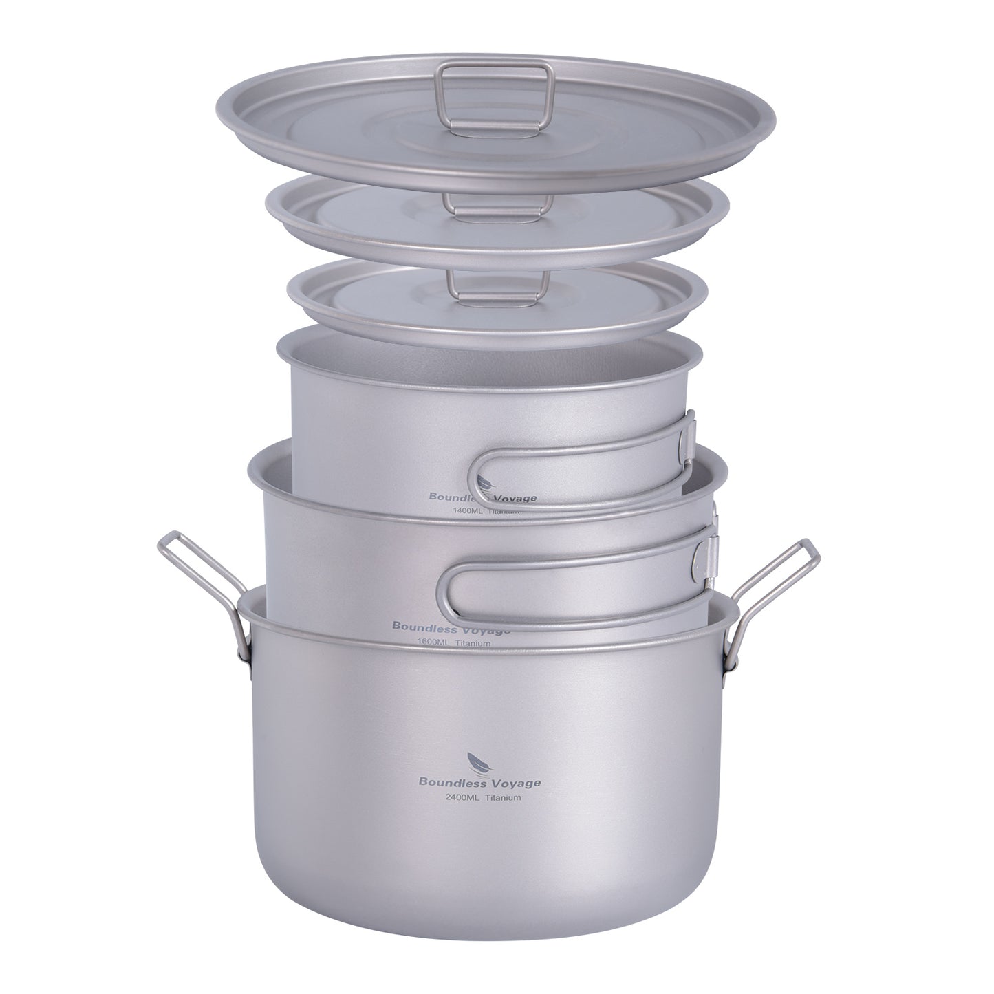 Boundless Voyage Titanium 3pcs Camping Cookware Mess Kit, Camping Cooking Set,  Portable Nonstick Camp Pots Set 1.4L 1.6L 2.4L for Outdoor Camping, Picnic, Hiking, Backpacking