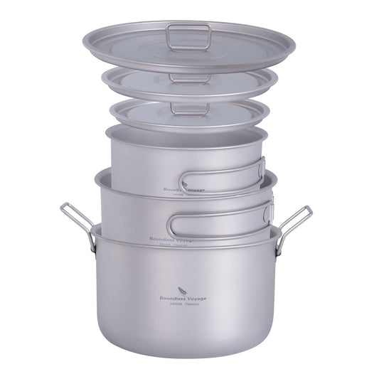 Boundless Voyage Titanium 3pcs Camping Cookware Mess Kit, Camping Cooking Set,  Portable Nonstick Camp Pots Set 1.4L 1.6L 2.4L for Outdoor Camping, Picnic, Hiking, Backpacking