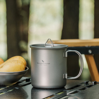 Boundless Voyage 450ml Pure Titanium Mug with Lid – Ultralight & Durable Camping Cup