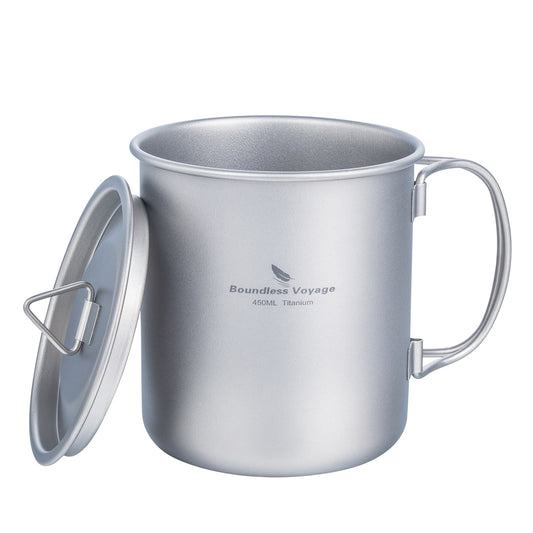 Boundless Voyage 450ml Pure Titanium Mug with Lid – Ultralight & Durable Camping Cup