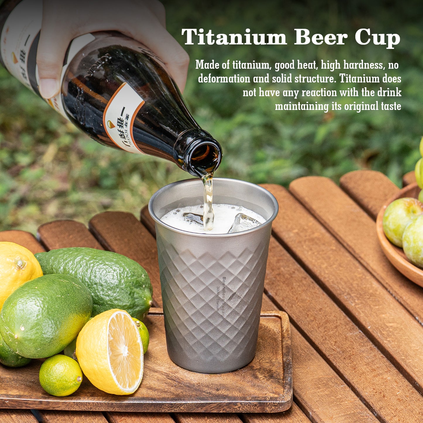 Boundless Voyage Titanium 300ml Stackable Cup – Ultralight Reusable Metal Drinking Glass for Beer, Juice, Camping & Outdoor Use