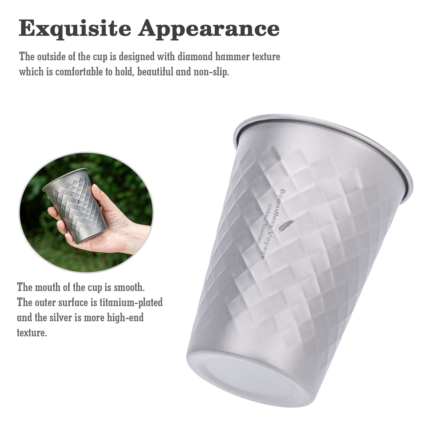 Boundless Voyage Titanium 300ml Stackable Cup – Ultralight Reusable Metal Drinking Glass for Beer, Juice, Camping & Outdoor Use