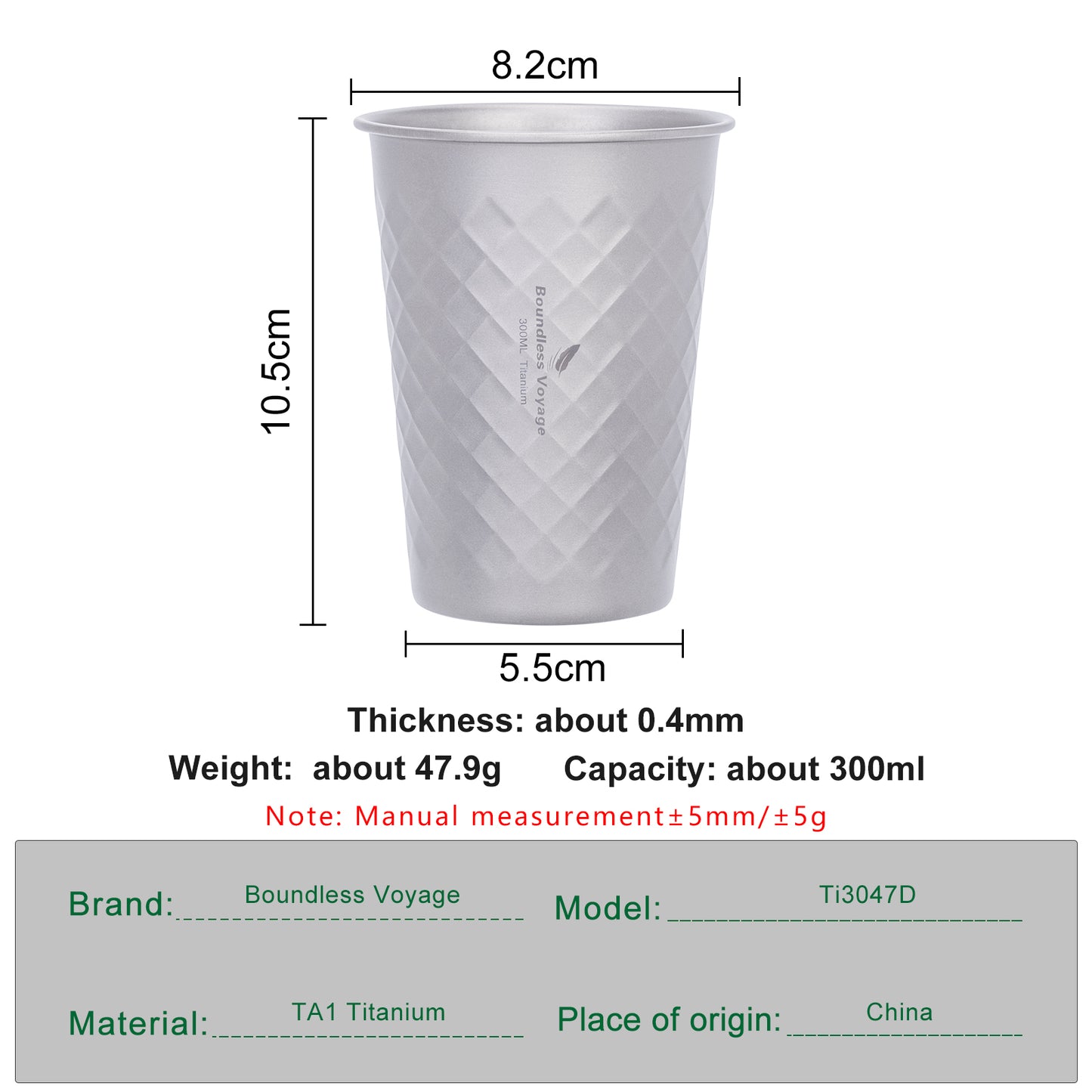 Boundless Voyage Titanium 300ml Stackable Cup – Ultralight Reusable Metal Drinking Glass for Beer, Juice, Camping & Outdoor Use