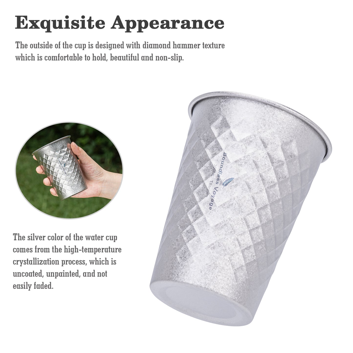 Boundless Voyage Titanium 300ml Stackable Cup – Ultralight Reusable Metal Drinking Glass for Beer, Juice, Camping & Outdoor Use