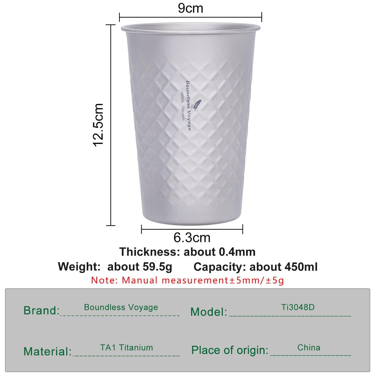 Boundless Voyage Titanium 450ml Stackable Cup – Premium Reusable Metal Drinking Glass for Beer, Juice, Camping & Outdoor Use