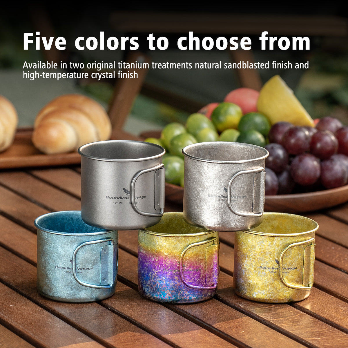 Boundless Voyage 120ml Titanium Camping Cup with Folding Handle – Ultralight Mini Coffee & Espresso Mug for Hiking, Backpacking & Travel