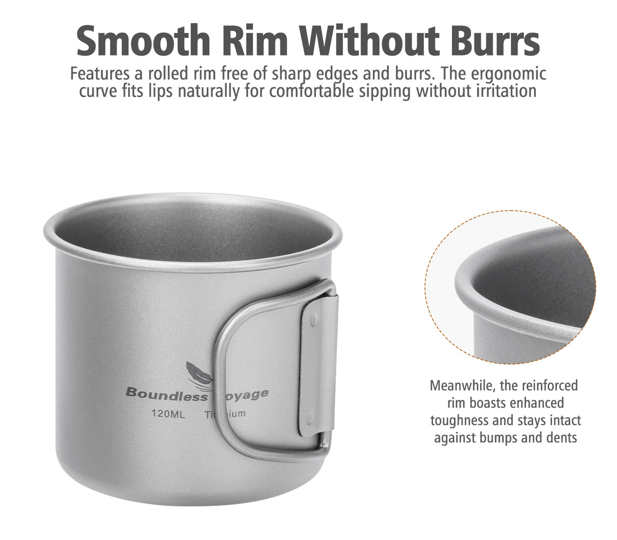Boundless Voyage 120ml Titanium Camping Cup with Folding Handle – Ultralight Mini Coffee & Espresso Mug for Hiking, Backpacking & Travel