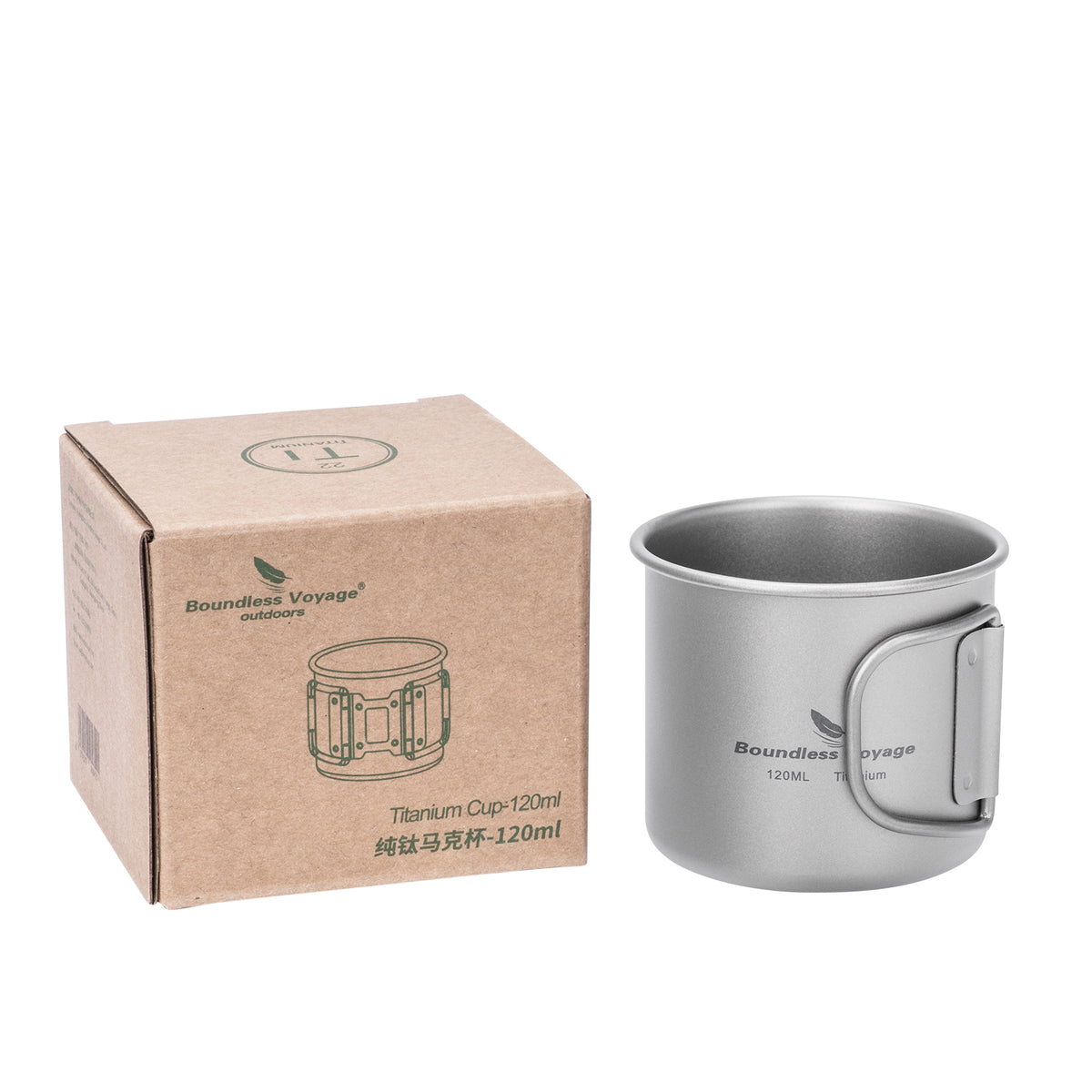 Boundless Voyage 120ml Titanium Camping Cup with Folding Handle – Ultralight Mini Coffee & Espresso Mug for Hiking, Backpacking & Travel