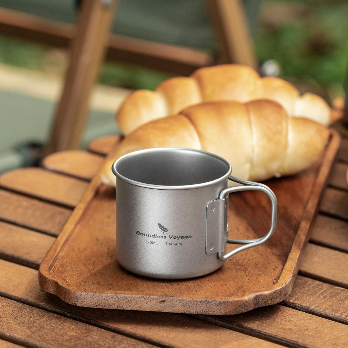 Boundless Voyage 120ml Titanium Camping Cup with Folding Handle – Ultralight Mini Coffee & Espresso Mug for Hiking, Backpacking & Travel