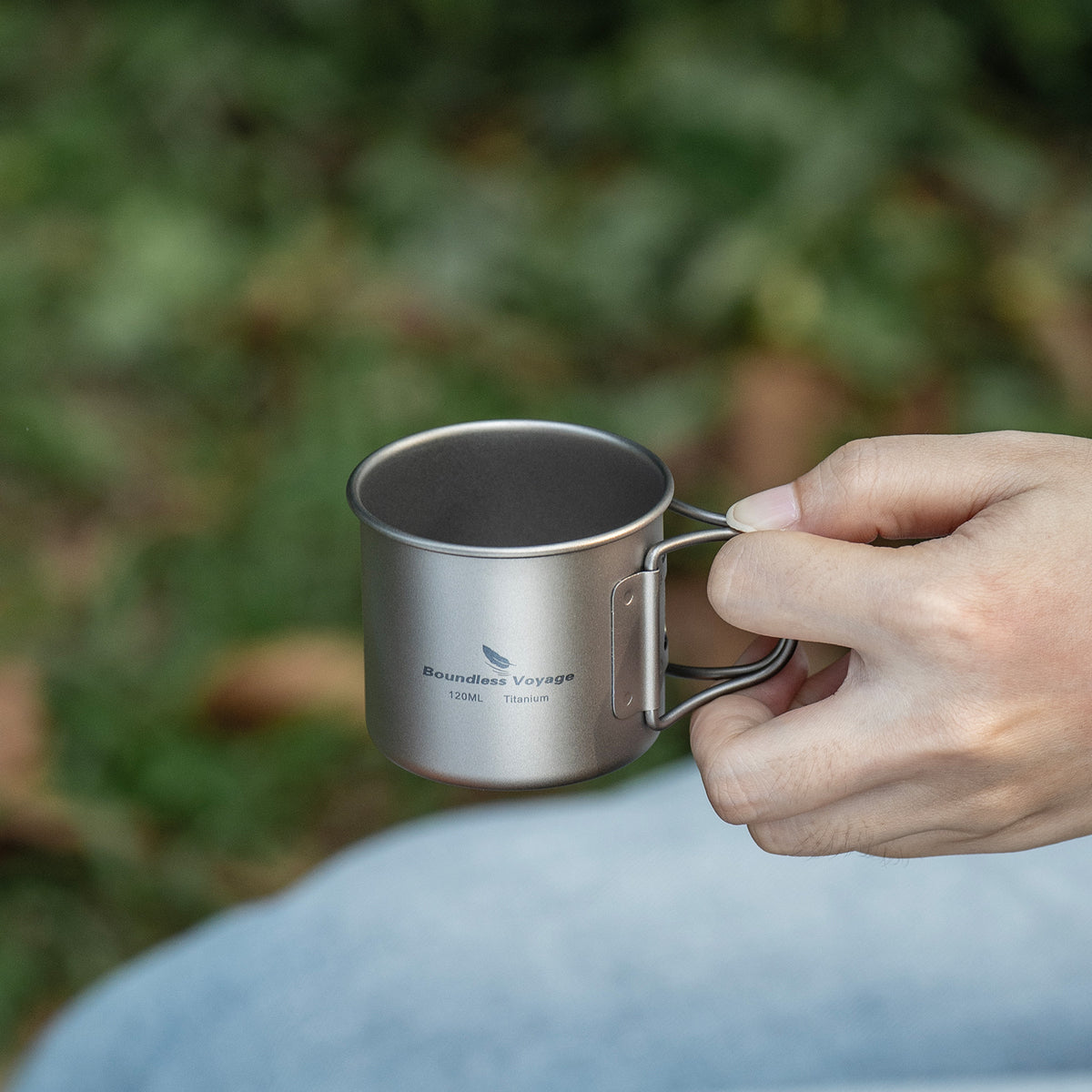 Boundless Voyage 120ml Titanium Camping Cup with Folding Handle – Ultralight Mini Coffee & Espresso Mug for Hiking, Backpacking & Travel