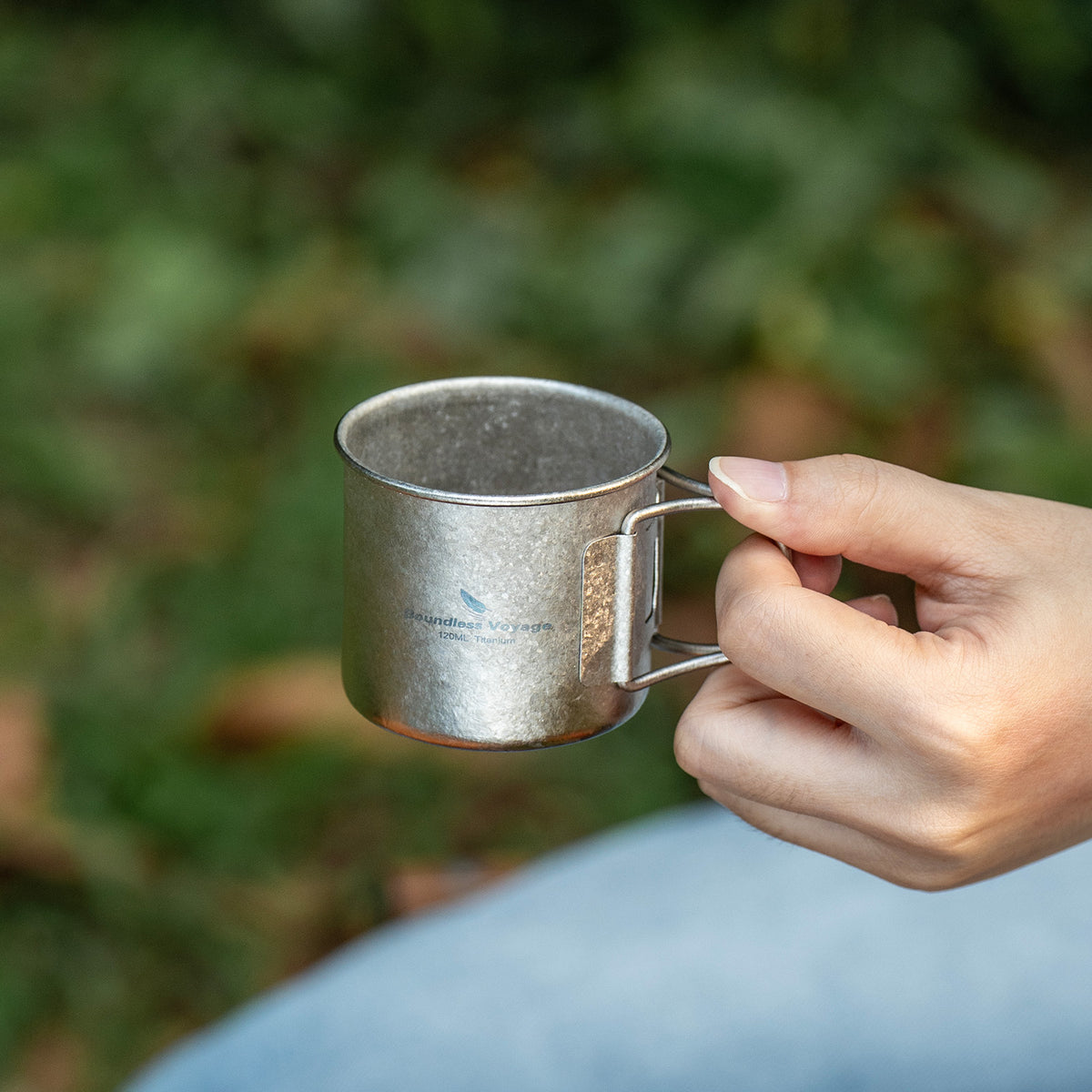 Boundless Voyage 120ml Titanium Camping Cup with Folding Handle – Ultralight Mini Coffee & Espresso Mug for Hiking, Backpacking & Travel