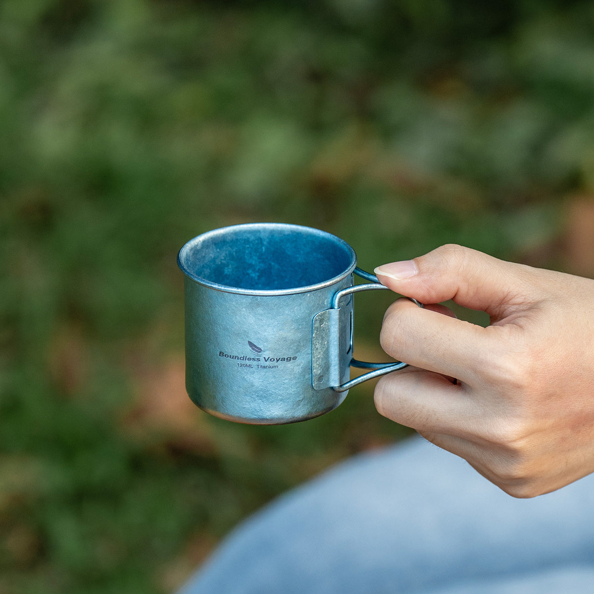 Boundless Voyage 120ml Titanium Camping Cup with Folding Handle – Ultralight Mini Coffee & Espresso Mug for Hiking, Backpacking & Travel