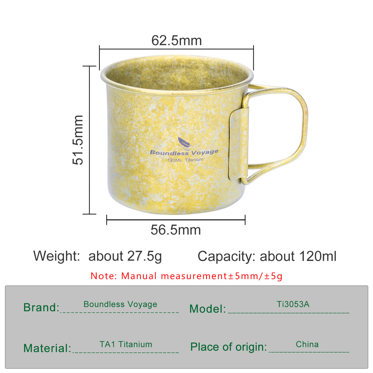 Boundless Voyage 120ml Titanium Camping Cup with Folding Handle – Ultralight Mini Coffee & Espresso Mug for Hiking, Backpacking & Travel