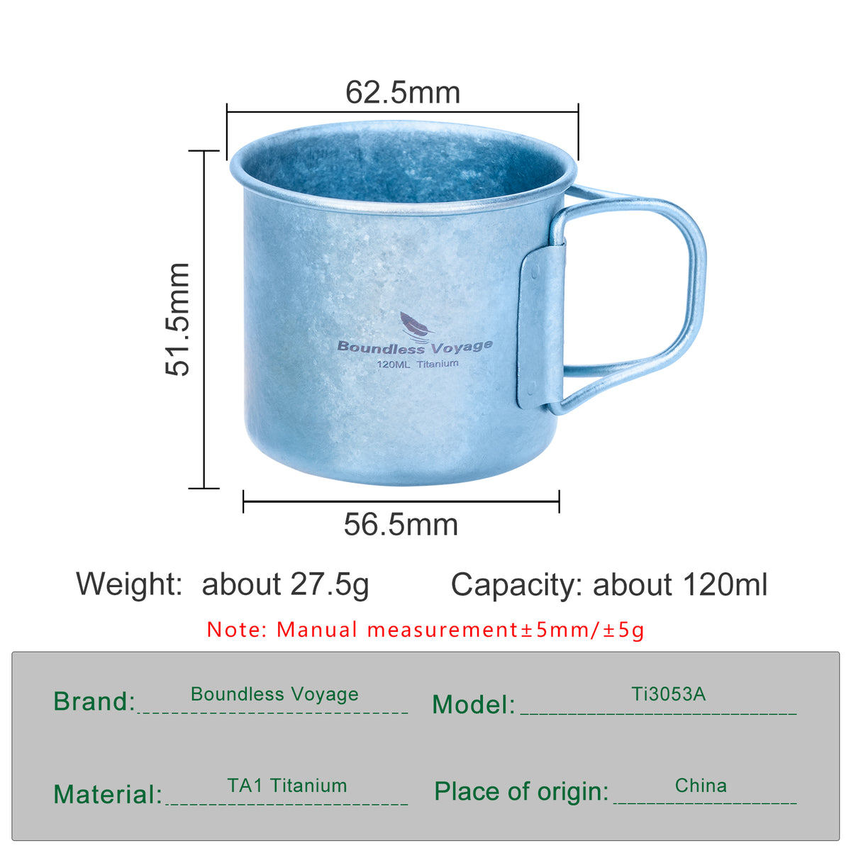 Boundless Voyage 120ml Titanium Camping Cup with Folding Handle – Ultralight Mini Coffee & Espresso Mug for Hiking, Backpacking & Travel