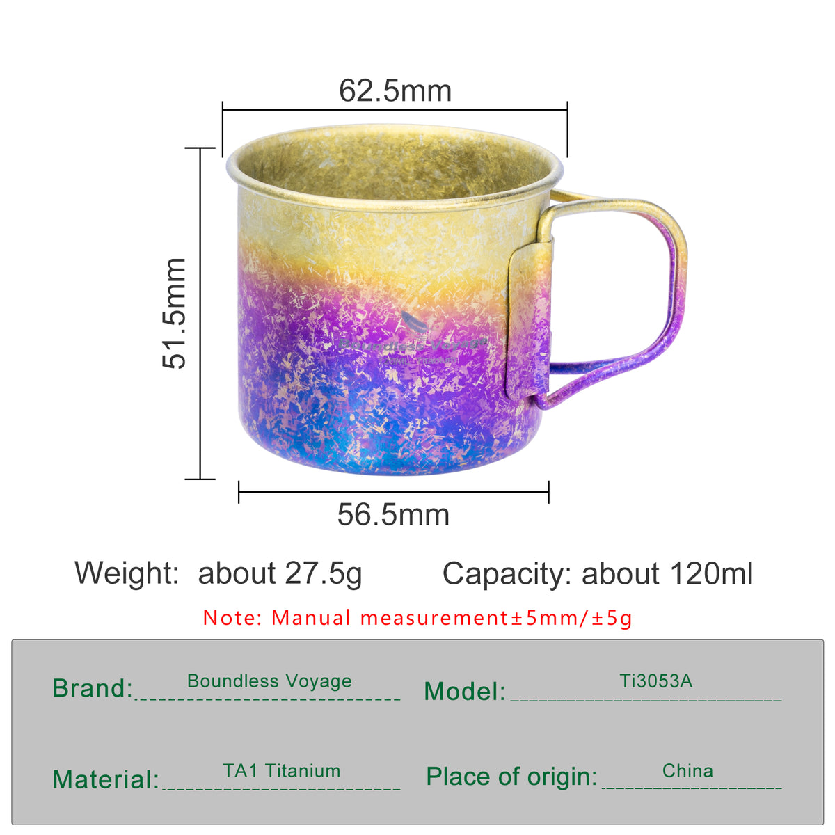 Boundless Voyage 120ml Titanium Camping Cup with Folding Handle – Ultralight Mini Coffee & Espresso Mug for Hiking, Backpacking & Travel
