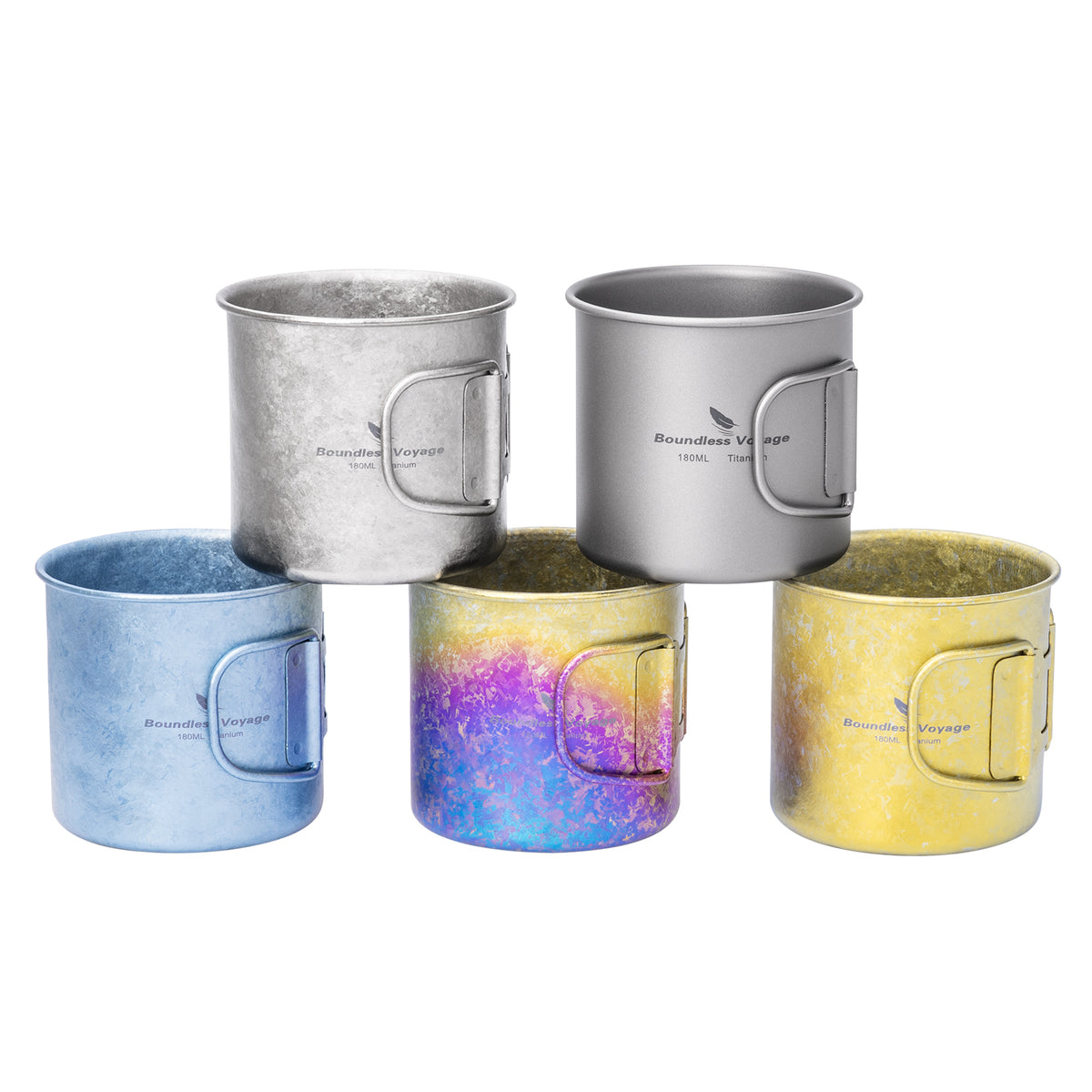 Boundless Voyage 180ml Titanium Camping Cup with Folding Handle – Ultralight Mini Coffee Mug, Natural & Crystalline Finishes 富文本编辑器