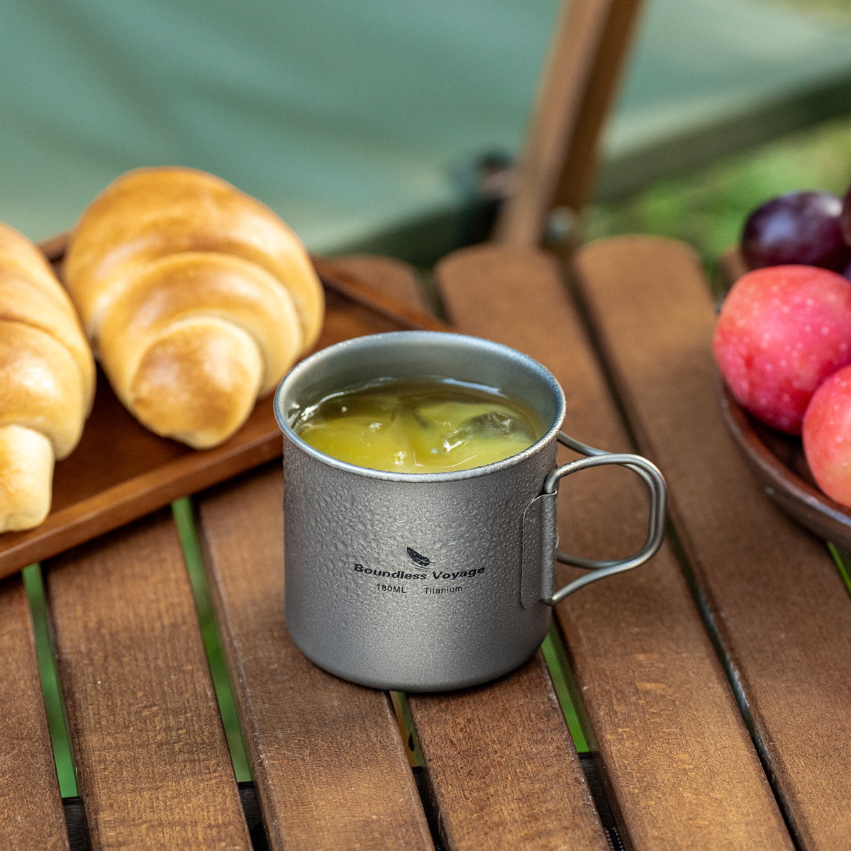 Boundless Voyage 180ml Titanium Camping Cup with Folding Handle – Ultralight Mini Coffee Mug, Natural & Crystalline Finishes 富文本编辑器