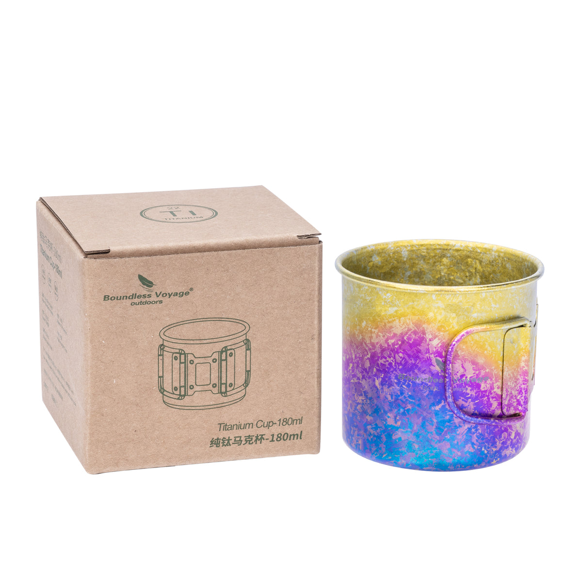 Boundless Voyage 180ml Titanium Camping Cup with Folding Handle – Ultralight Mini Coffee Mug, Natural & Crystalline Finishes 富文本编辑器