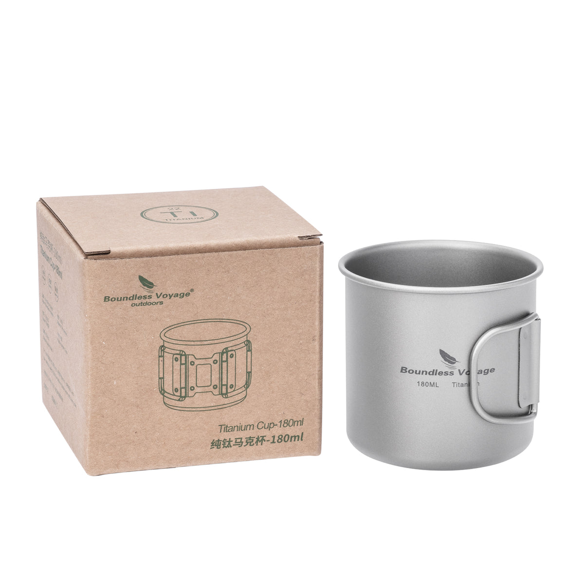Boundless Voyage 180ml Titanium Camping Cup with Folding Handle – Ultralight Mini Coffee Mug, Natural & Crystalline Finishes 富文本编辑器