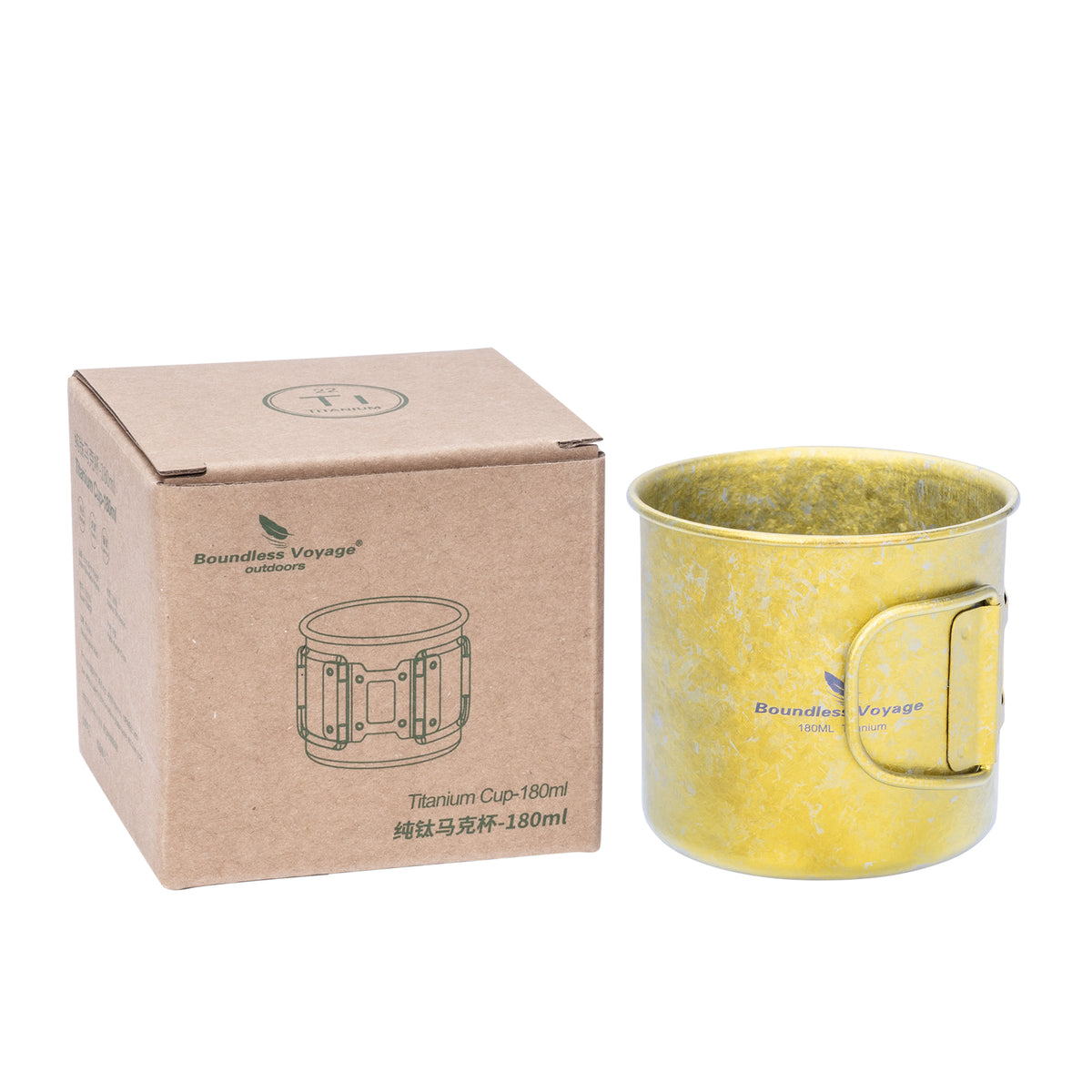 Boundless Voyage 180ml Titanium Camping Cup with Folding Handle – Ultralight Mini Coffee Mug, Natural & Crystalline Finishes 富文本编辑器