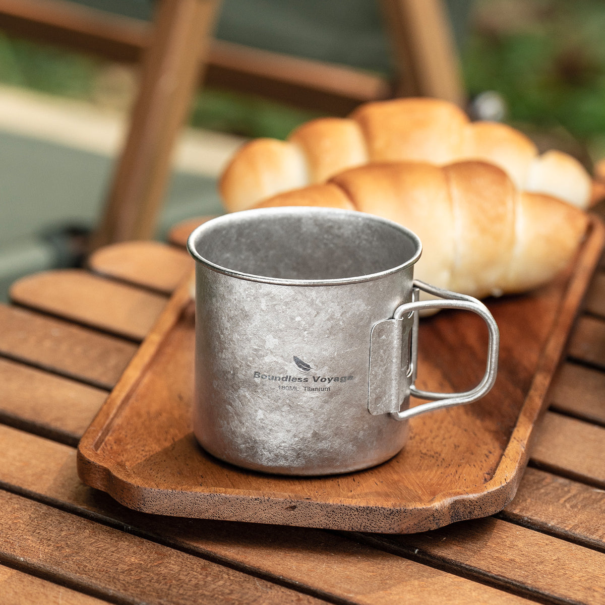Boundless Voyage 180ml Titanium Camping Cup with Folding Handle – Ultralight Mini Coffee Mug, Natural & Crystalline Finishes 富文本编辑器