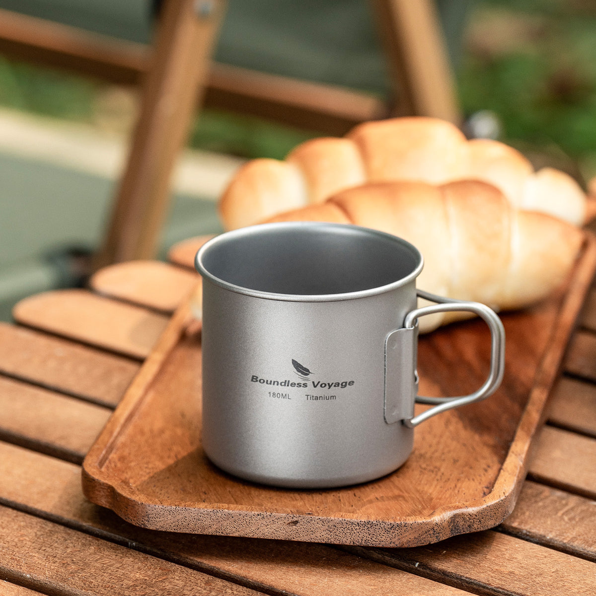 Boundless Voyage 180ml Titanium Camping Cup with Folding Handle – Ultralight Mini Coffee Mug, Natural & Crystalline Finishes 富文本编辑器