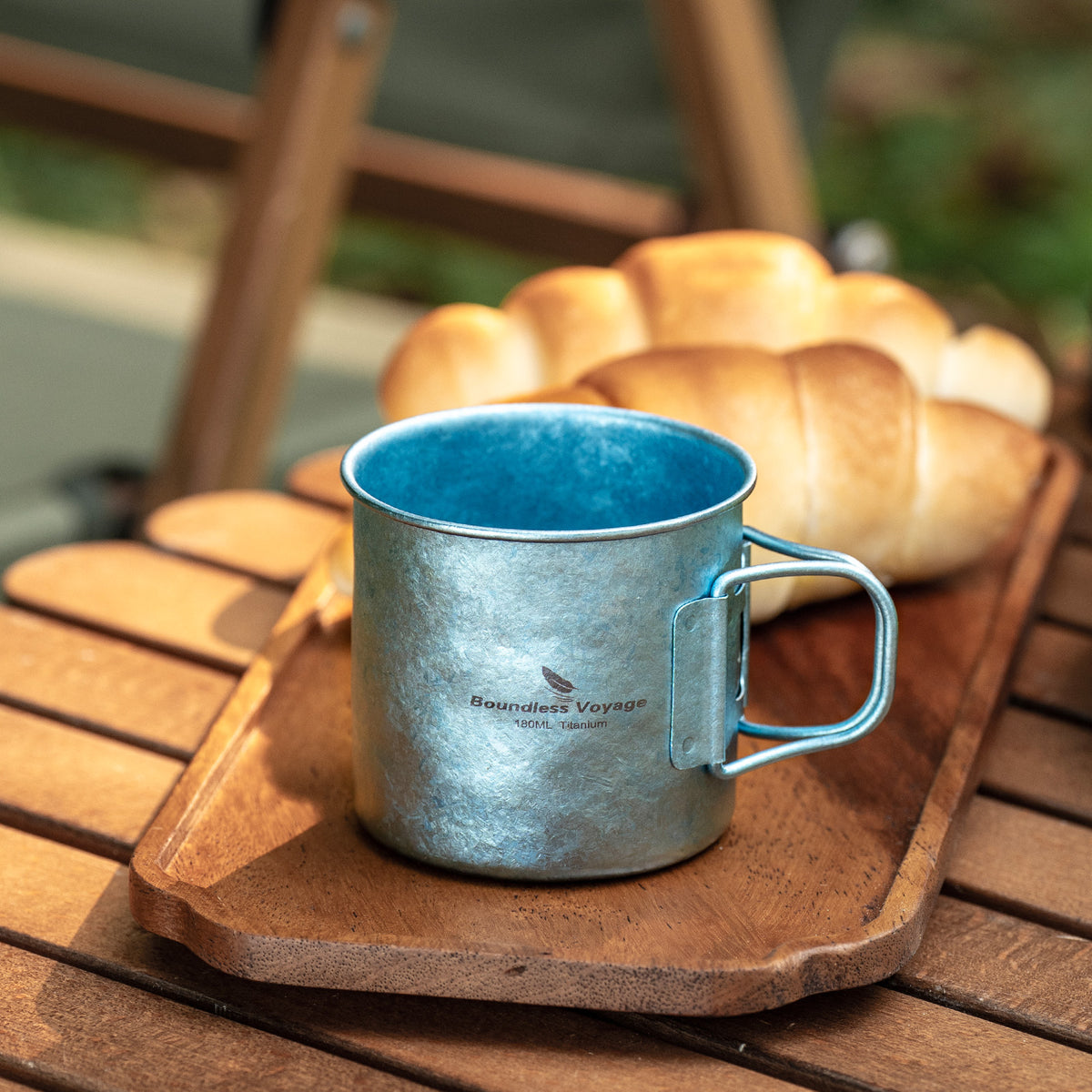 Boundless Voyage 180ml Titanium Camping Cup with Folding Handle – Ultralight Mini Coffee Mug, Natural & Crystalline Finishes 富文本编辑器