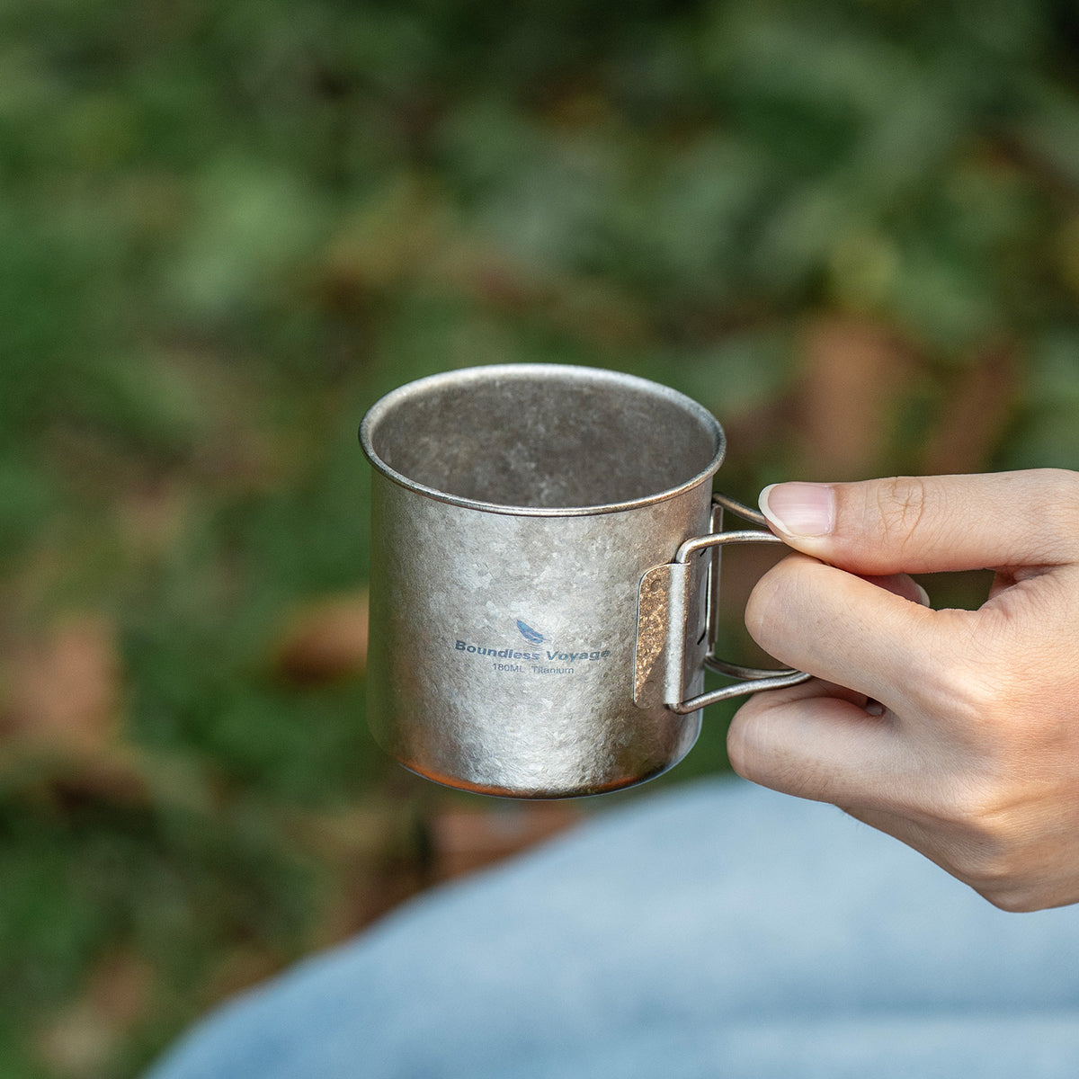 Boundless Voyage 180ml Titanium Camping Cup with Folding Handle – Ultralight Mini Coffee Mug, Natural & Crystalline Finishes 富文本编辑器