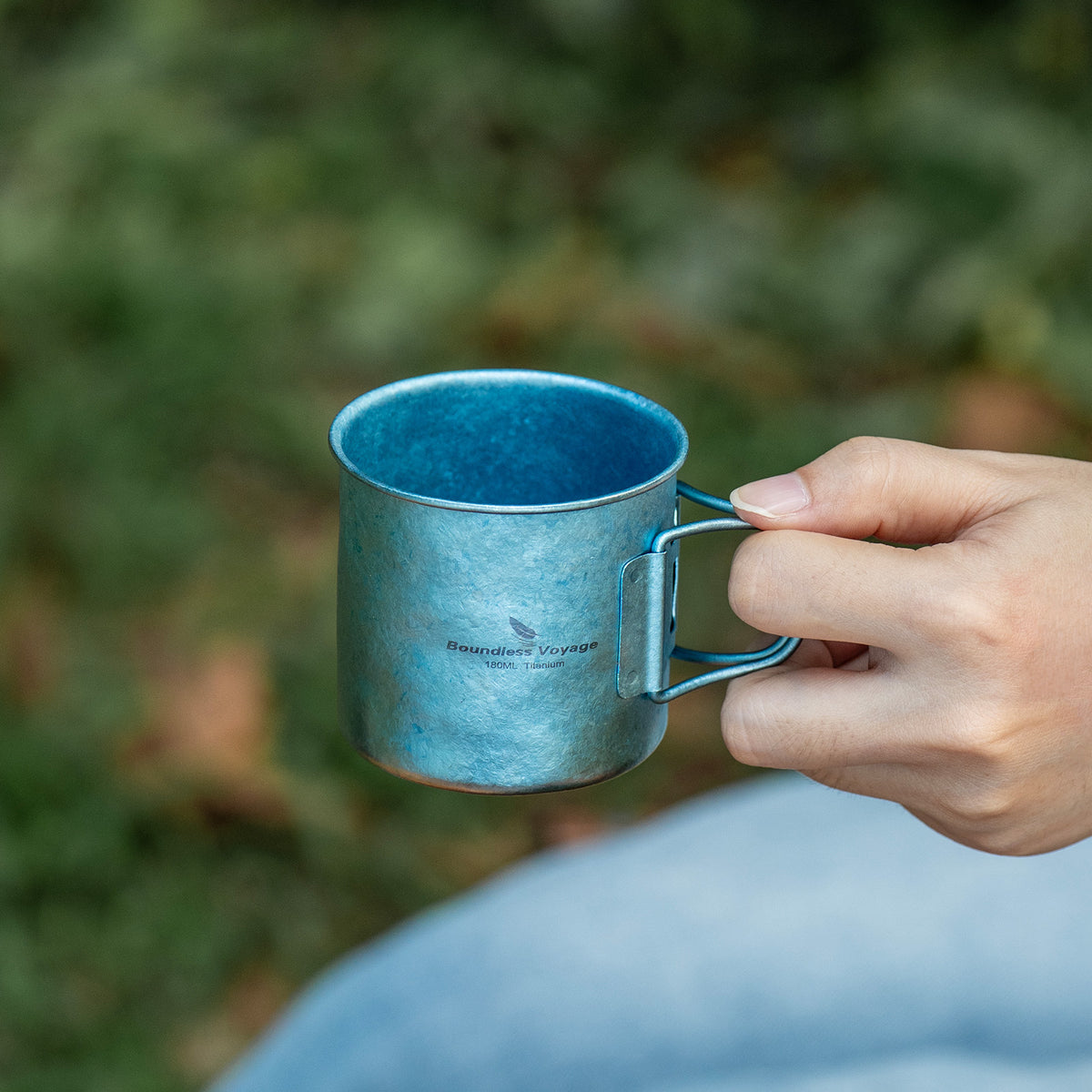Boundless Voyage 180ml Titanium Camping Cup with Folding Handle – Ultralight Mini Coffee Mug, Natural & Crystalline Finishes 富文本编辑器