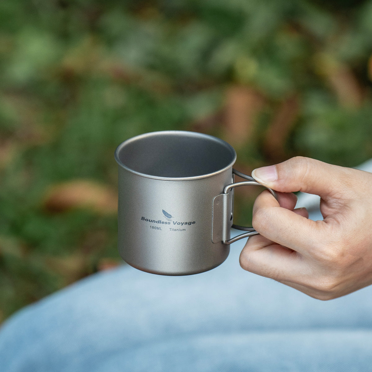 Boundless Voyage 180ml Titanium Camping Cup with Folding Handle – Ultralight Mini Coffee Mug, Natural & Crystalline Finishes 富文本编辑器