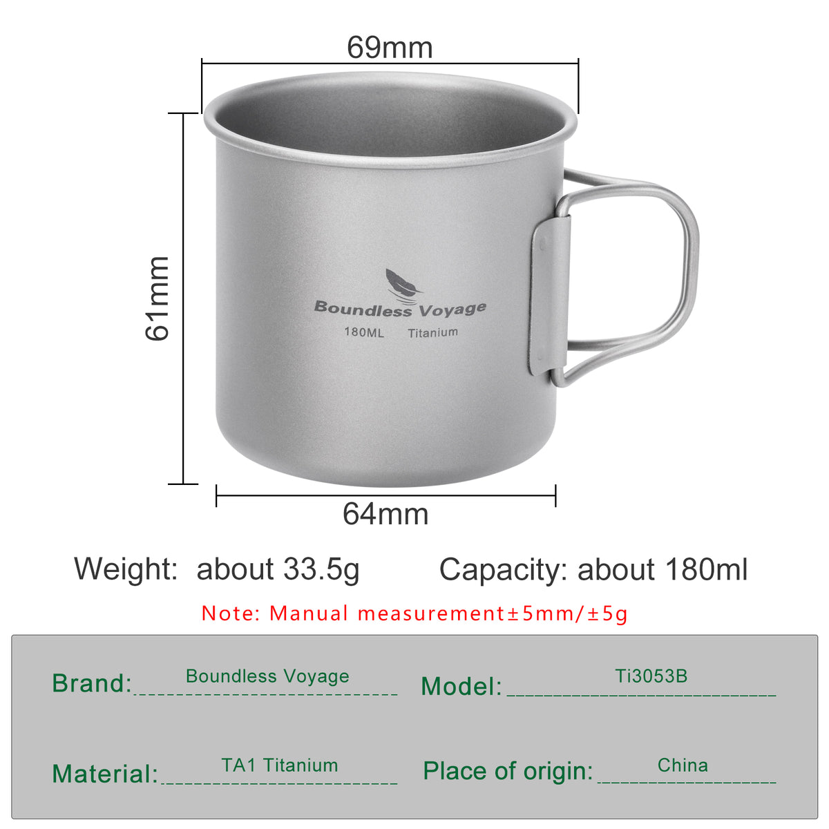Boundless Voyage 180ml Titanium Camping Cup with Folding Handle – Ultralight Mini Coffee Mug, Natural & Crystalline Finishes 富文本编辑器
