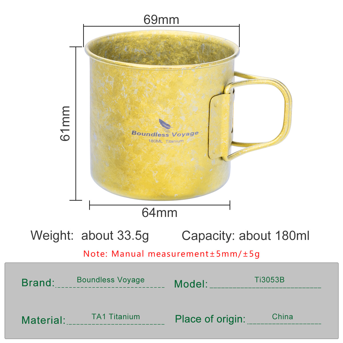 Boundless Voyage 180ml Titanium Camping Cup with Folding Handle – Ultralight Mini Coffee Mug, Natural & Crystalline Finishes 富文本编辑器