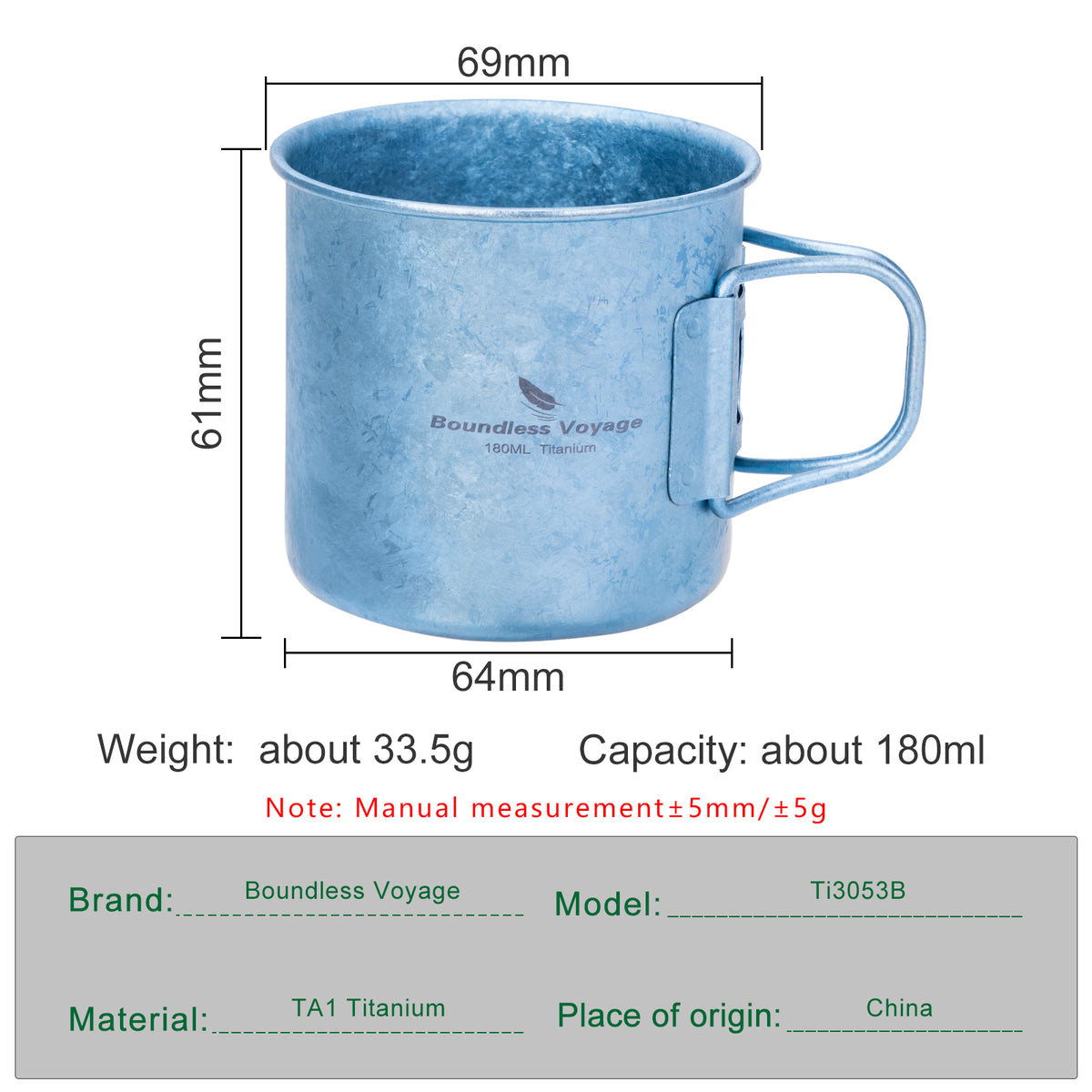 Boundless Voyage 180ml Titanium Camping Cup with Folding Handle – Ultralight Mini Coffee Mug, Natural & Crystalline Finishes 富文本编辑器