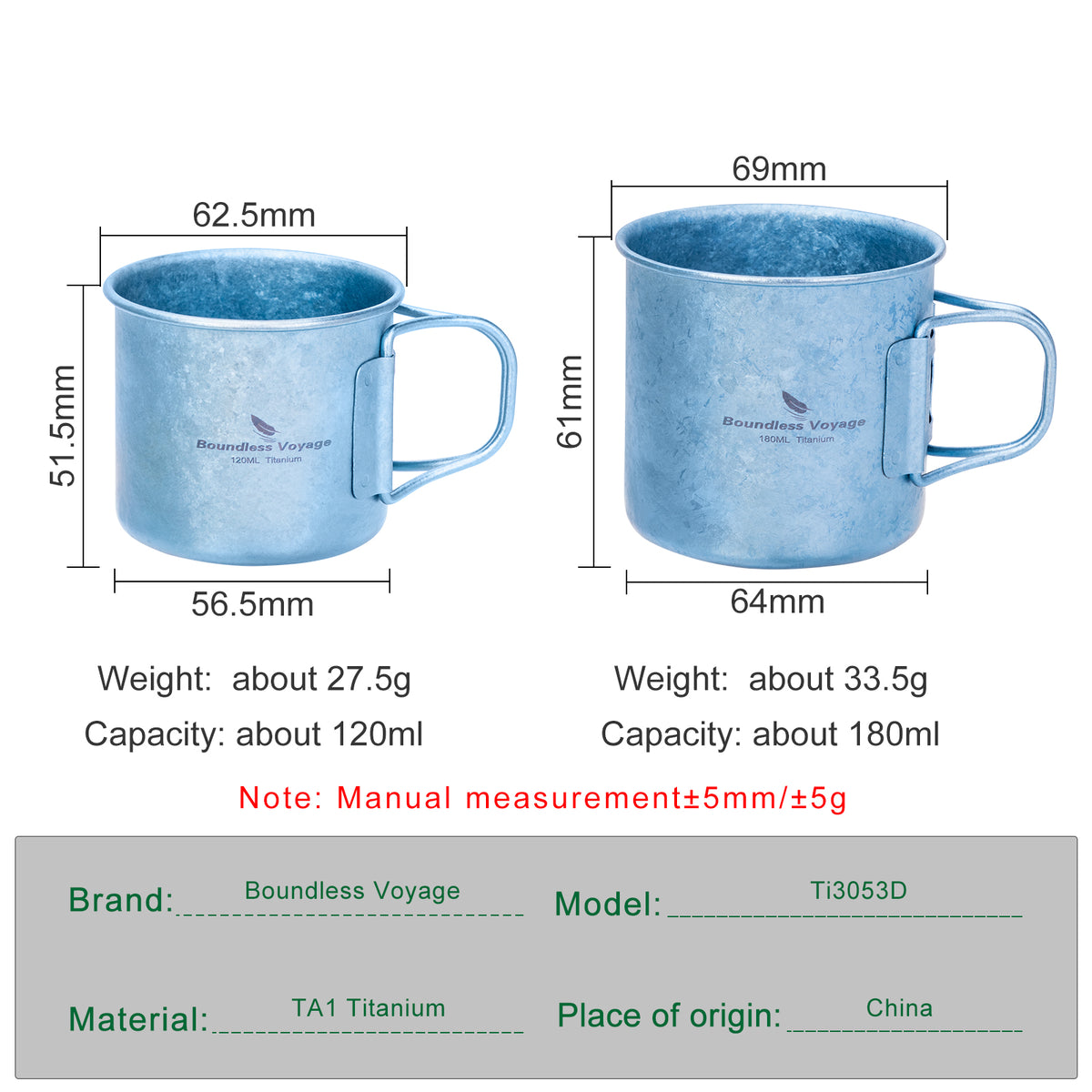 Boundless Voyage 180ml Titanium Camping Cup with Folding Handle – Ultralight Mini Coffee Mug, Natural & Crystalline Finishes 富文本编辑器
