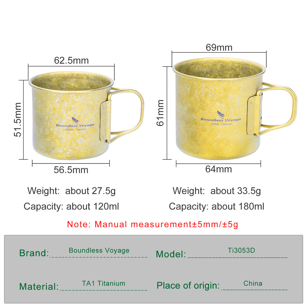 Boundless Voyage 180ml Titanium Camping Cup with Folding Handle – Ultralight Mini Coffee Mug, Natural & Crystalline Finishes 富文本编辑器