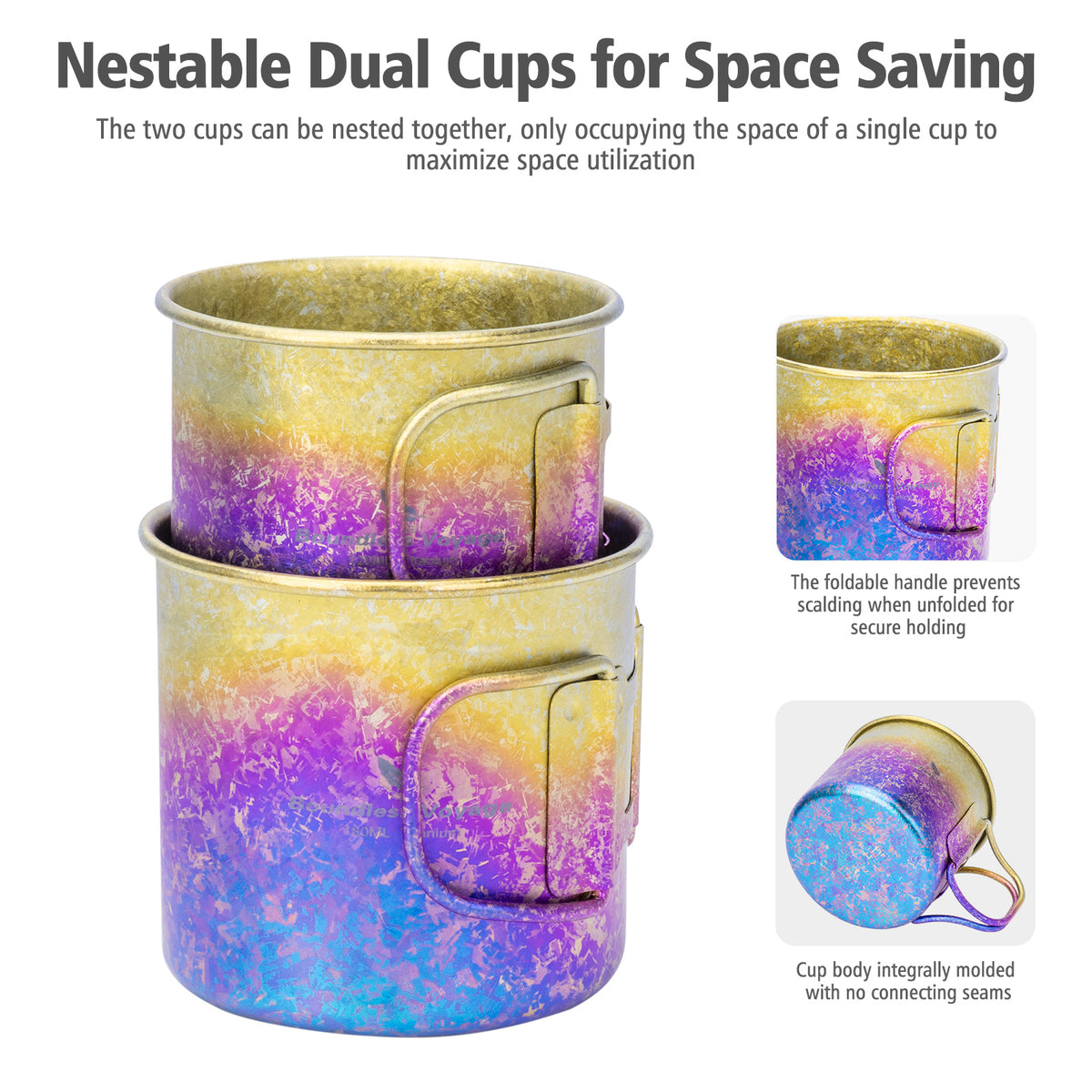 Boundless Voyage 180ml Titanium Camping Cup with Folding Handle – Ultralight Mini Coffee Mug, Natural & Crystalline Finishes 富文本编辑器