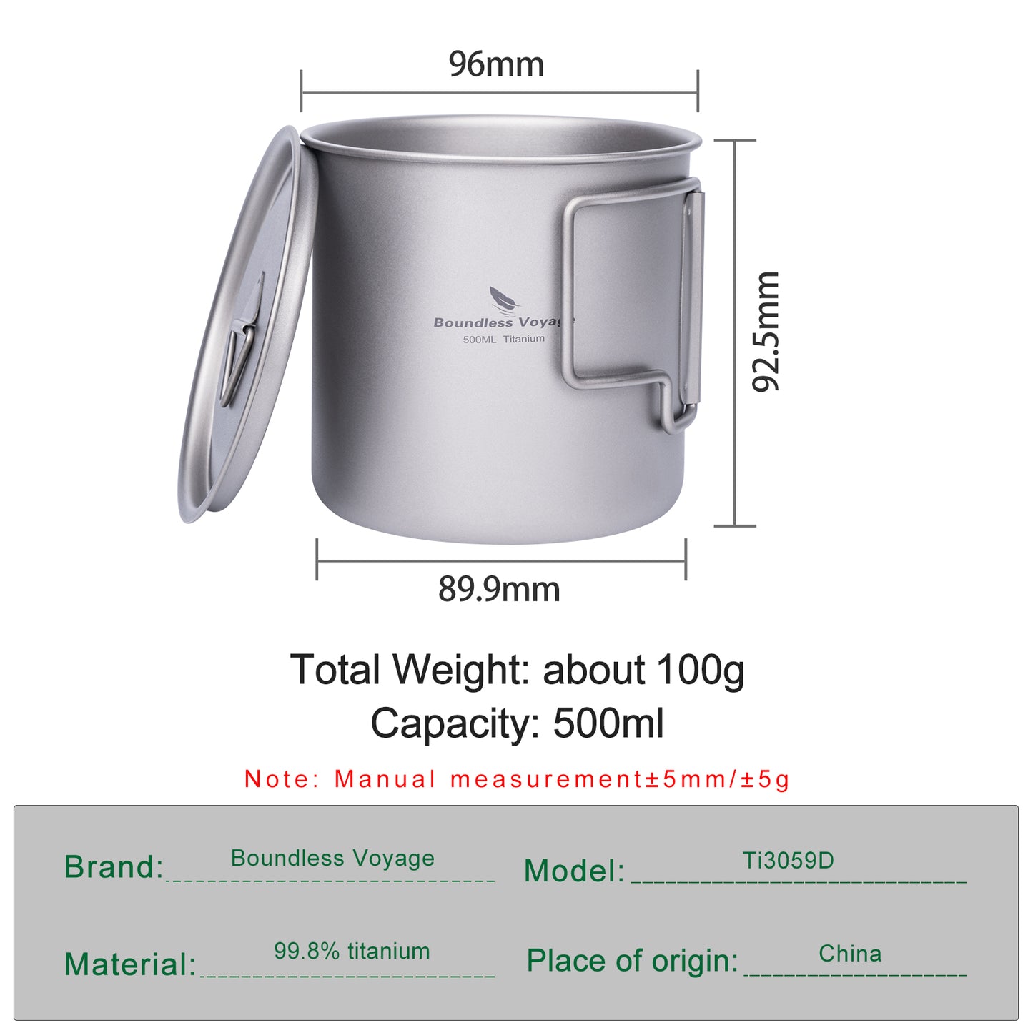 Boundless Voyage Camping Mug Titanium Tea Coffee Cup Lightweight Outdoor Travel Portable Drinkware