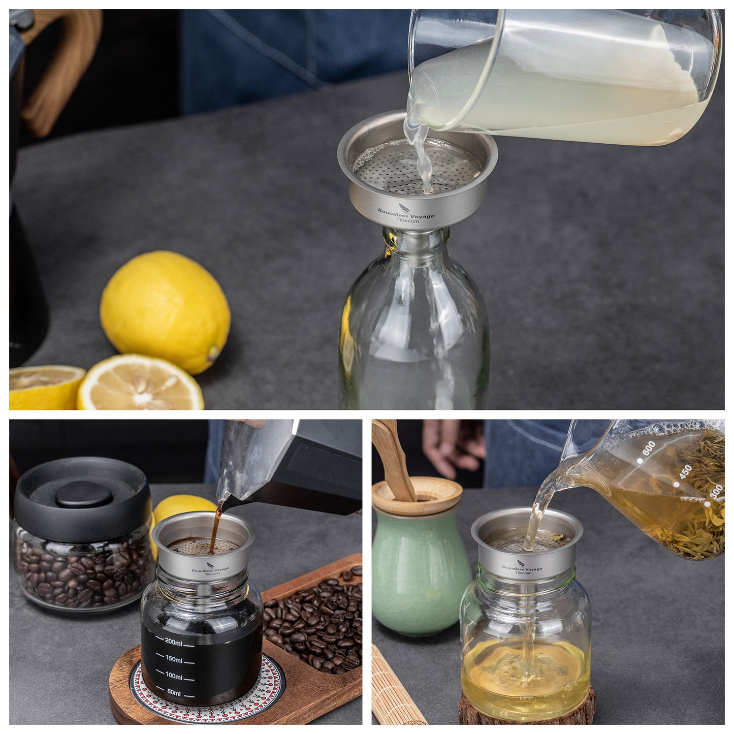 Boundless Voyage Titanium Funnel with Removable Strainer | Multi-Use Food-Grade Kitchen Tool | Mini Liquid, Oil & Powder Filter for Filling Flasks, Bottles & Jars | Ultralight & Rust-Proof