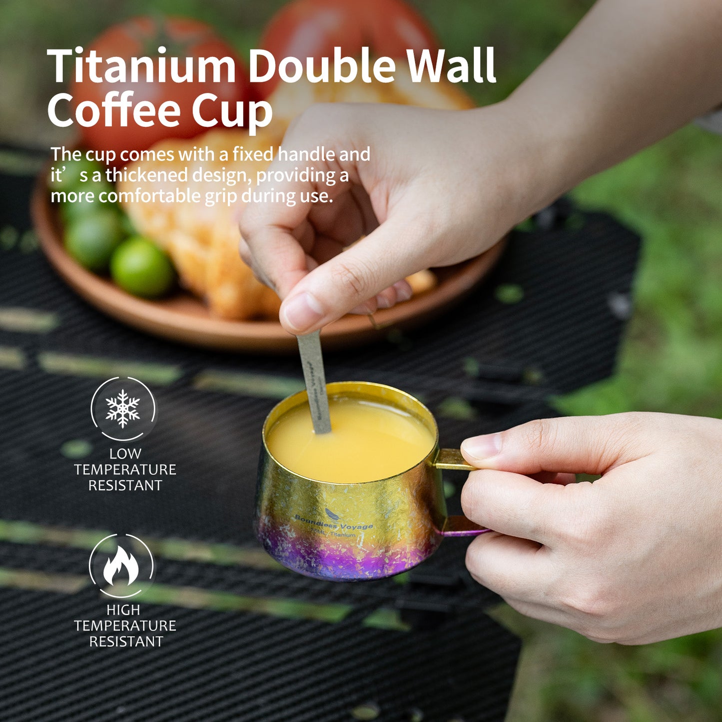Boundless Voyage Titanium Double Wall Coffee Cup with Stirring Spoon Mini Tea Mug Espresso Cup Outdoor Camping Travel Ultralight Durable Portable Drinkware