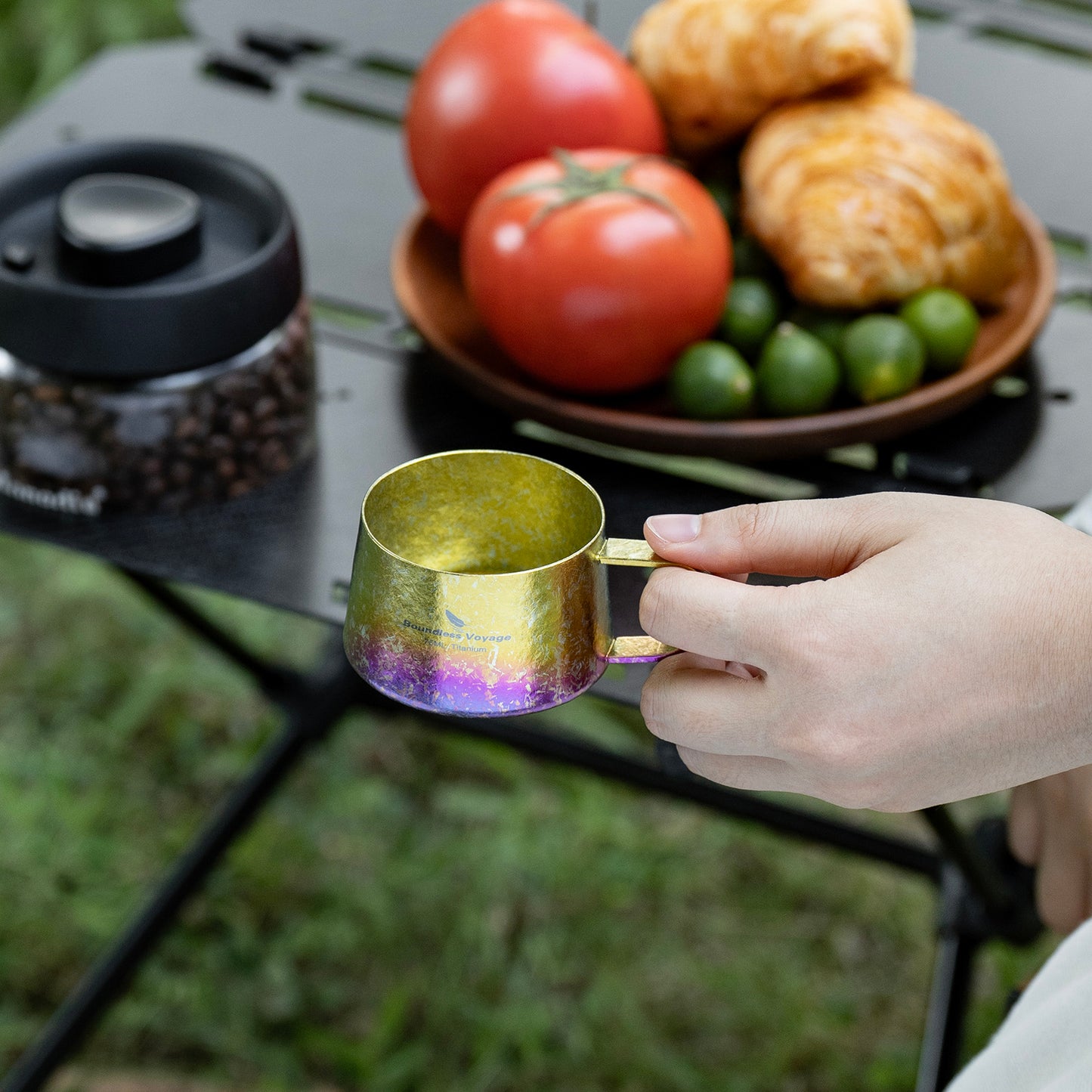 Boundless Voyage Titanium Double Wall Coffee Cup with Stirring Spoon Mini Tea Mug Espresso Cup Outdoor Camping Travel Ultralight Durable Portable Drinkware