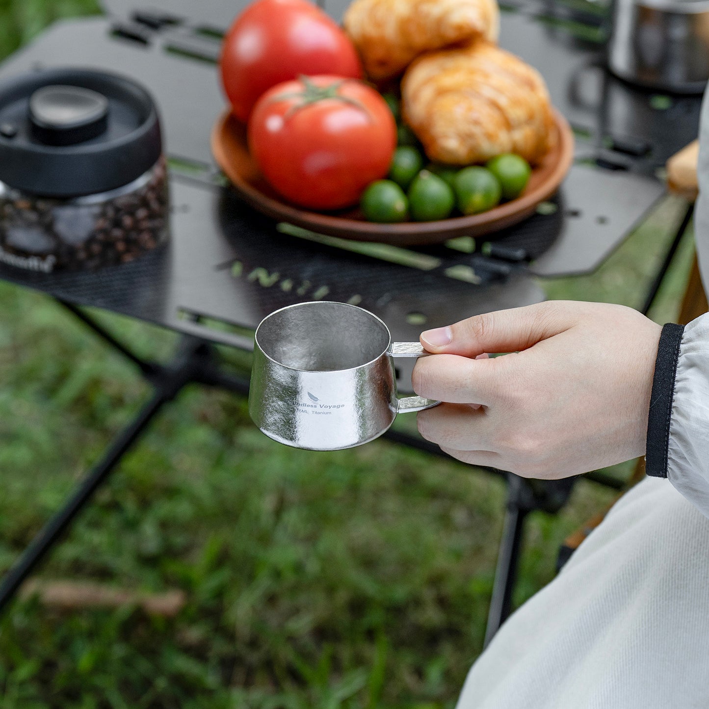 Boundless Voyage Titanium Double Wall Coffee Cup with Stirring Spoon Mini Tea Mug Espresso Cup Outdoor Camping Travel Ultralight Durable Portable Drinkware
